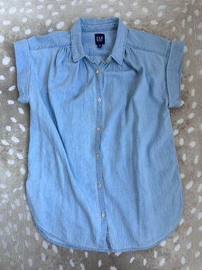 Chambray Blue Short Sleeve Button Down Collar Shirt Size X-Small